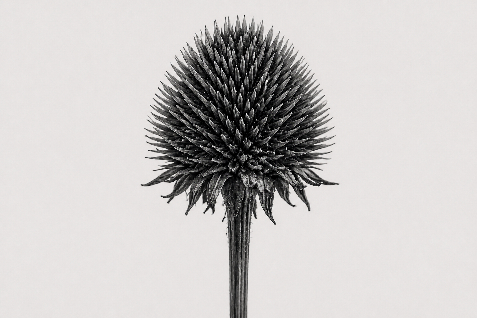 Archival monochrome photograph of a centered echinacea seed head